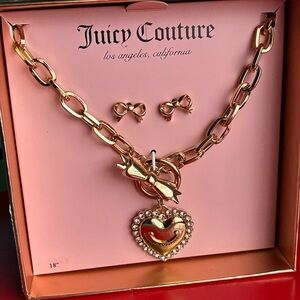 Juicy Couture Gold Heart Necklace with Bow Accents